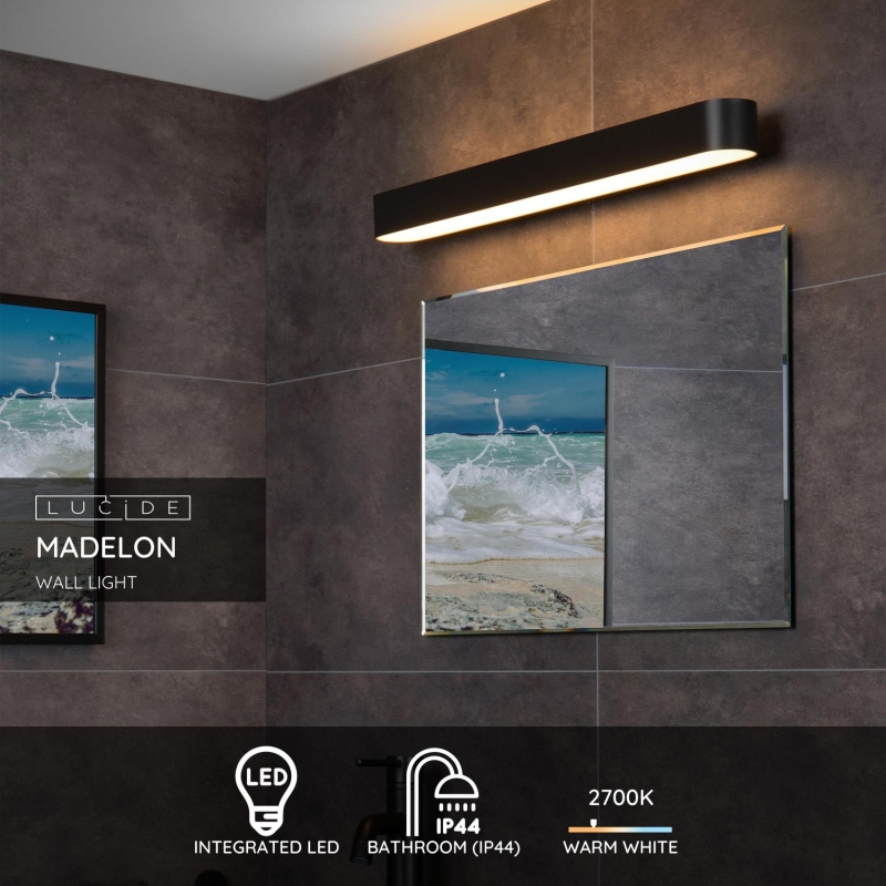 Lucide MADELON - Nástenné svietidlo Kúpeľňové - LED - 1x9W 2700K - IP44 - Čierne